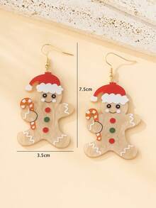 1pair Creative Kids' Acrylic Printed Gingerbread Man Pendant Earrings, Christmas & New Year'S Gift - Multicolor - View 5