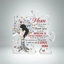 Mom Gift, To My Mom Acrylic Desk Sign Decoration, Mother Gift From Daughter Son Husband, Thank You Mom Desk Sign Keepsake, Butterfly Home Bedroom Desk Decor, Mother's Day Gift, Puzzle Shape Sign - White - View 1