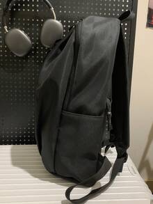 Men's Casual Backpack For Travel, School, High School, Large Capacity, Solid Color, Simple Style - Black - View 10