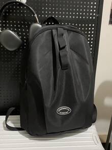 Men's Casual Backpack For Travel, School, High School, Large Capacity, Solid Color, Simple Style - Black - View 7