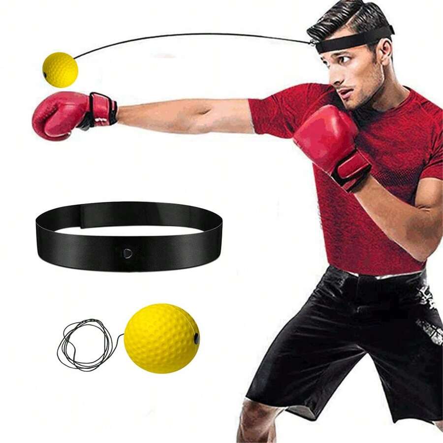 Yellow Head-mounted Boxing Reflex Ball, Punching Decompression Magic Speed Ball Para Entrenamiento De Habilidades Y Ejercicio Físico Para Adultos - Amarillo - Ver 1