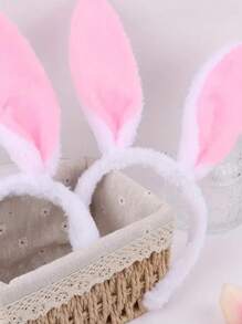 1 件兔子耳朵髮帶 - 粉紅色天鵝絨復活節兔子耳頭飾適合復活節派對用品服裝裝飾 - 粉色 - 查看 4