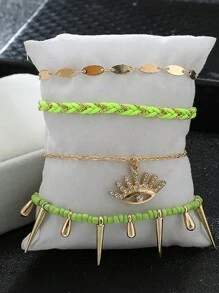 4pcs/Set Bohemia Shell Chain Anklet Sets For Women Sequins Anklet On Leg Foot Summer Beach Jewelry Gift - Multicolor - View 10