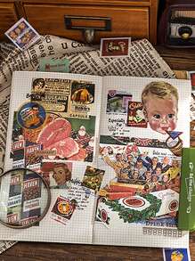 1 Box Of 45pcs Vintage Collage Mini Stickers For Scrapbooking Decoration Material, Envelope Sealing Stickers - Green - View 6