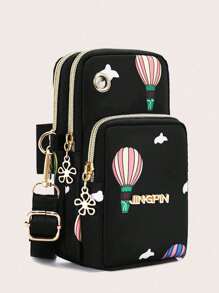 Versatile Printed Cartoon Crossbody Bag - Black - View 1