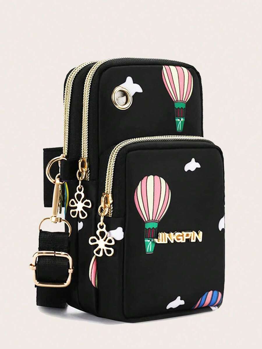 Versatile Printed Cartoon Crossbody Bag - Black - View 1