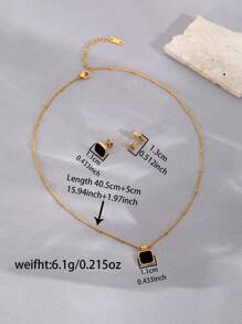 3入組簡約個性化幾何方形設計珠寶套裝,由不銹鋼和18k鍍金製成,適合女性度假、派對、舞蹈和日常穿著 - 彩色 - 查看 5