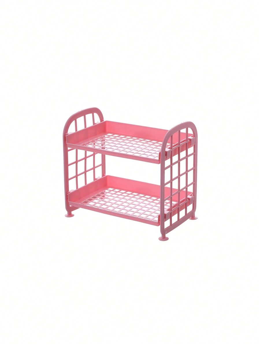 1個8.26英寸雙層帶空心縫隙的浴室收納架,客廳整理架 - 粉色 - 查看 1