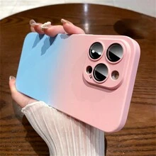 1入組粉藍漸變色PC硬殼馬卡龍雙色噴油皮紋質感，附鏡頭保護、防塵網，超薄防摔手機殼，適用於蘋果15promax/15plus/15pro/15/14promax/14plus/14pro/14/13promax /13pro/13/12promax/12pro/12/11promax/11pro/11/Xsmax/Xr/Xs - 粉紅藍色漸層雙色 - 查看 3