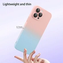 1入組粉藍漸變色PC硬殼馬卡龍雙色噴油皮紋質感，附鏡頭保護、防塵網，超薄防摔手機殼，適用於蘋果15promax/15plus/15pro/15/14promax/14plus/14pro/14/13promax /13pro/13/12promax/12pro/12/11promax/11pro/11/Xsmax/Xr/Xs - 粉紅藍色漸層雙色 - 查看 7