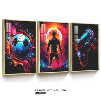 Set Of 3, Cool Football And Video Game Posters, Colorful Home Wall Decor, Minimalist Sport Poster, Passionate Design Style, Modern Art, Suitable For Bedside And Desk Background Wall Decoration, Home Accessories, Living Room Wall Decor, Bedroom, Corridor, Office Art Decoration, Home Decoration, Gift To Him, Without Frame,Wall Art,Canvas Gifts Birthday Graduation