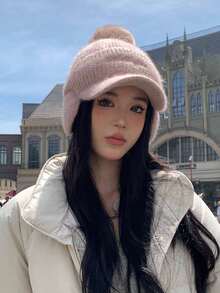 1pc Women's Fashionable Black Ear Flap Baseball Cap With English Embroidery, Winter Knitted Cap For Street Wear And Daily Use - Black - View 4