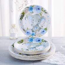 Elefanten Blumen Party Ausstattungsset, 7/9 Zoll Elefanten Geschenktreffen, blaue Elefanten Party Dekoration, Einweg Pappteller, Servietten für Elefanten Party oder Geburtstags Teller, Dessertteller, Weihnachten