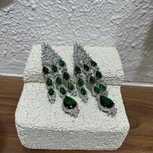 歐美流行流蘇綠色豪華耳針,單一尺寸適用於所有人,適合送禮、女友、圓滿鑽石風格、優雅宴會、派對服裝、婚禮配件 - 流蘇款 - 查看 1