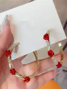 1 par de 2 pendientes de aro con rosa elegantes y dulces, adecuados para el uso diario por mujeres, San Valentín, mamá, madre, Día de la Madre, regalo