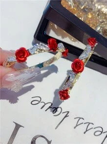 1 par de 2 pendientes de aro con rosa elegantes y dulces, adecuados para el uso diario por mujeres, San Valentín, mamá, madre, Día de la Madre, regalo