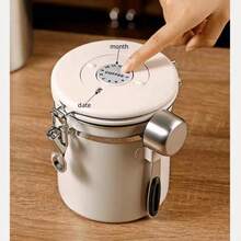 304 Stainless Steel Coffee Bean Storage Canister + 30ml Measuring Spoon, One Way Exhaust Coffee Powder Container - Beige - View 1