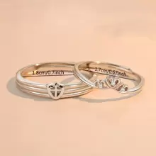 2 piezas/set Anillo pareja con diseño de diamante de imitación - Plateado - Ver 13