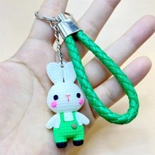 1個創意卡通編織背帶兔鑰匙扣及編織繩與立體裝飾可愛的pvc復活節兔子娃娃掛件情侶鑰匙扣最佳禮物,適用於孩子/姐妹 - 彩色 - 查看 14