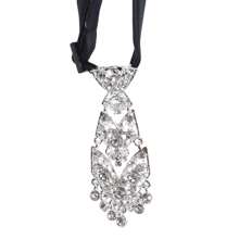 1 件水钻金属镶嵌水钻小领带，优雅女士正式领带，时尚个性化水晶领带通用韩国葡萄酒派对婚礼仪式金属短款奢华领带配饰，精致、时尚，适合正式活动 - 婚礼主办、婚礼、节庆、宴会和正式活动等的完美配饰 - 优雅水晶领带 - 白底白鑽 - 查看 4