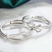 2 piezas/set Anillo pareja con diseño de diamante de imitación - Plateado - Ver 12