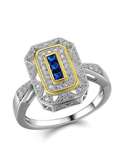 AIHUASI خاتم زفاف نسائي فضة إسترلينية بزيركون مكعب لامع يتميز بديكور هندسي كهدية لعيد الحب والخطوبة قطعة واحدة