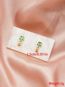 1套/2入組金色時尚個性化精美的櫻桃形女式耳環,帶有海貝殼 - 金色 - 查看 3