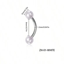 1 件不鏽鋼眉毛、嘴唇、耳朵、鼻子穿孔首飾,附珍珠珠裝飾 - 彩色 - 查看 2