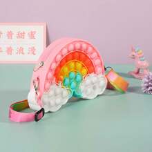 1pc Rainbow & Cloud Shaped Silicone Coin Purse Crossbody Bag, Lovely Cartoon Children Bag & Stress Relief Puzzle Toy - Multicolor - View 2