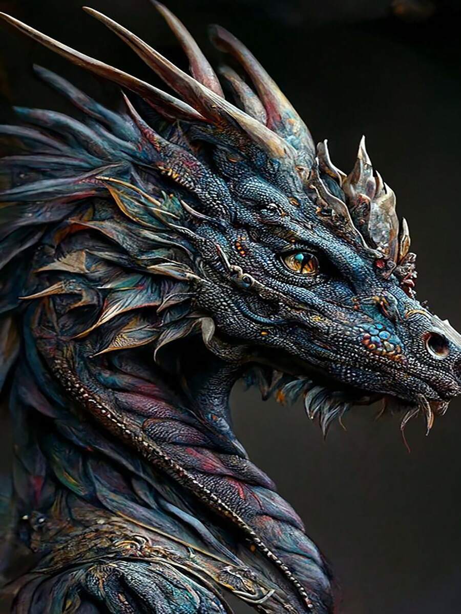 5d全鑽貴族龍設計圓形鑽石畫diy套件,家居裝飾手工禮品,壓力緩解玩具 - 高貴的龍17 - 查看 1