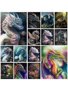 5d全鑽貴族龍設計圓形鑽石畫diy套件,家居裝飾手工禮品,壓力緩解玩具 - 高貴的龍17 - 查看 2