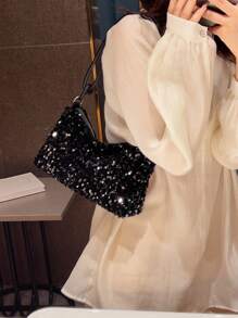 Luxury Sequins Quilted Evening Bag, Elegant Dress Clutch Purse, Women's Handbag For Wedding Party Prom Banquet