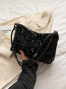 Luxury Sequins Quilted Evening Bag, Elegant Dress Clutch Purse, Women's Handbag For Wedding Party Prom Banquet