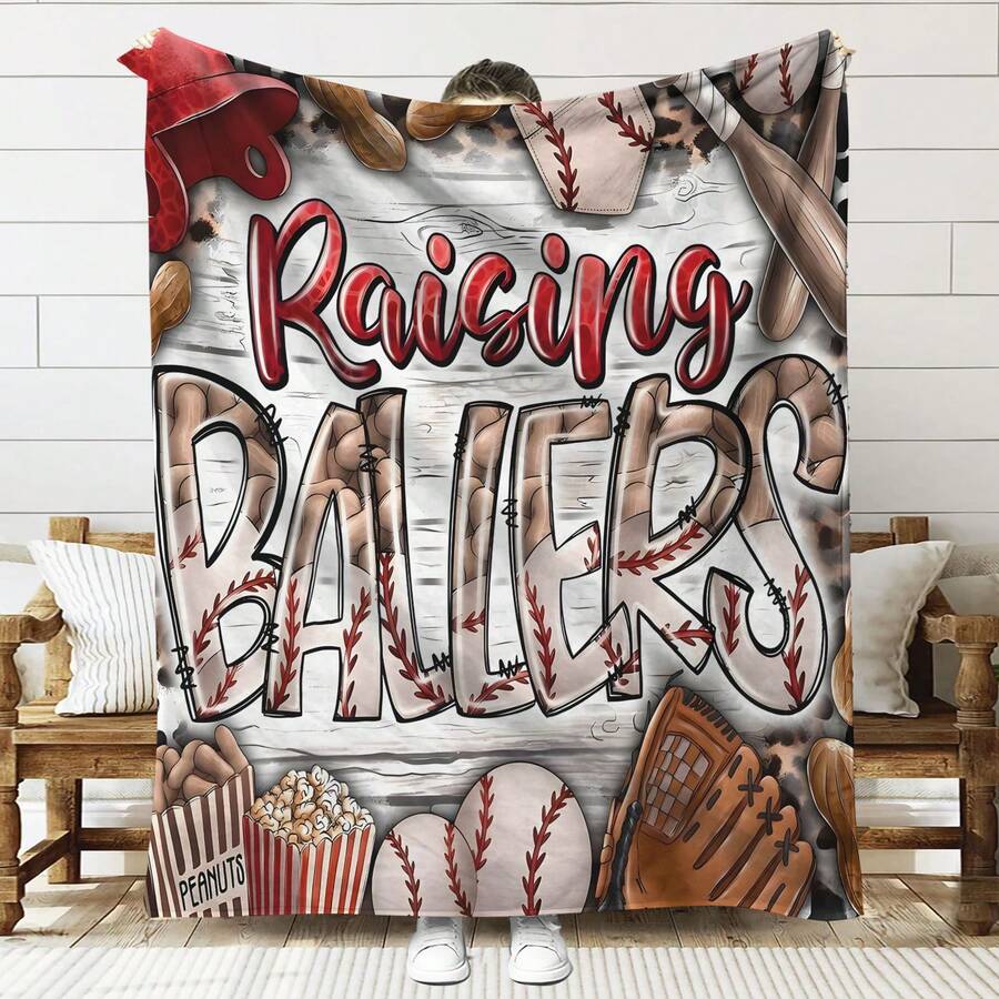 1入組,柔軟保暖的豹紋棒球印花法蘭絨毛毯,適用於旅行沙發床辦公室家居裝飾,適用於整年,作為生日節日母親禮物,例如聖誕節禮物,感恩節禮物,新年禮物 - 彩色 - 查看 1