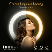 1入組10英寸自拍圓環燈配腳架,led圓環燈,可彎曲腳架及手機支架,適用於拍照自拍、視訊會議等 - 黑與白 - 查看 2