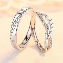 2 piezas/set Anillo pareja con diseño de diamante de imitación - Plateado - Ver 11