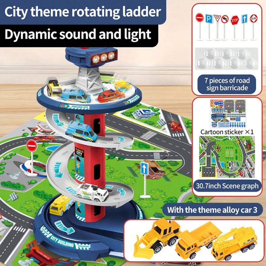 2023 Mới Trò chơi Đối với Trẻ em Trong nhà Đồ Chơi Thành phố Chỗ sửa xe , Ô tô/xe hơi Công viên Đồ chơi Creative Xoắn ốc Thiết kế Với Ánh sáng Và Âm nhạc