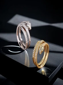 1pc Gothic Snake Ring Vintage Animal Punk Jewelry Open Adjustable Fashionable Wound Snake Shape Ring Simple Hip-Hop, With Diamonds Exuding A Superior Feel - Silver - View 2