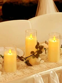 LED擬真蠟燭燈，電池驅動的LED燭燈，LED無火電池燭燈，亞克力閃爍圓柱燭燈，電池營運，3D火焰操作，3入升級版無火蠟燭LED柱狀閃爍電子燭，電池營運，亞克力杯電子燭光，電池無火電動凡事玻璃燭，適用於節日婚禮家庭派對裝飾，適用於萬聖節，婚禮和家居裝飾，室內/室外用燈 - 米色-Bullet shaped wicks - 查看 8