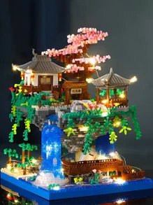Weihnachtsdekoration Pfirsichblüten-Teich Micro Mini Bauklötzchen Set Chinesische berühmte Fabel Architekturmodell Wunderland Pfirsichblüten-Teich Bauklötzchen Spielzeug Selbstbau Dreidimensionales Puzzle zum Entspannen Heim Dekoration Ornament Geburtstagsgeschenk Einzelstück Raumdekoration