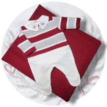 Saída Maternidade Tricô listra vermelho Kit4