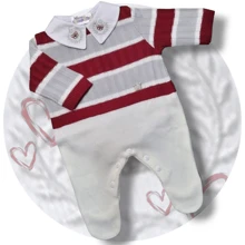 Saída Maternidade Tricô listra vermelho Kit4