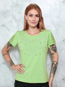 Women Blouses - 薄荷綠 - 查看 2