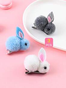 3 Colorful Plush Bunny Cute Cartoon Hair Clips For Children - Multicolor - View 5