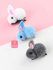 3 Colorful Plush Bunny Cute Cartoon Hair Clips For Children - Multicolor - View 4