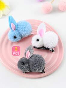 3 Colorful Plush Bunny Cute Cartoon Hair Clips For Children - Multicolor - View 6
