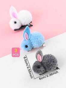 3 Colorful Plush Bunny Cute Cartoon Hair Clips For Children - Multicolor - View 3