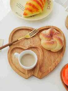 1pc Heart Shaped Bamboo & Wooden Serving Tray For Snacks, Nuts, Fruits, Etc.,Kitchen,Christmas Gift - Brown - View 1
