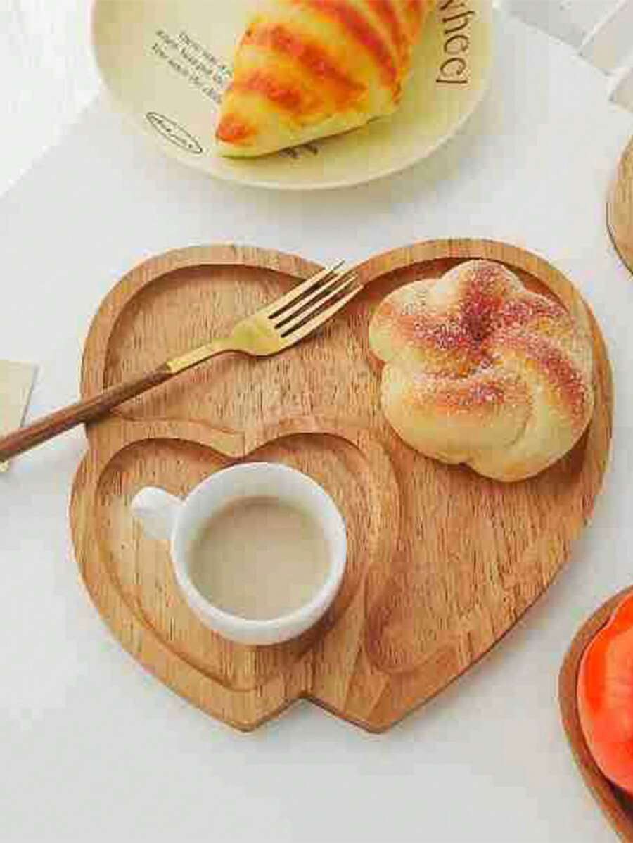 1pc Heart Shaped Bamboo & Wooden Serving Tray For Snacks, Nuts, Fruits, Etc.,Kitchen,Christmas Gift - Brown - View 1