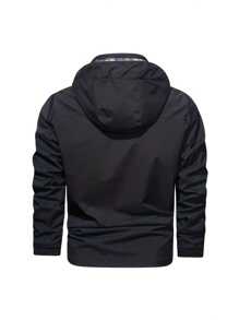 Giacca con cappuccio softshell in stile boyfriend da uomo, con stampa di lettere e dettagli con zip, per uso casual e sportivo, abbigliamento da palestra, stile boyfriend da uomo